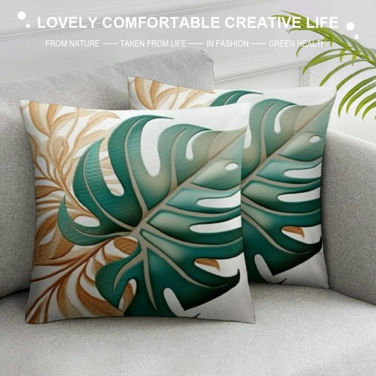 Style Leaf Pattern Pillowcase for Home Decoration, Digital Printed Square Cushion Cover, Perfect for Living Room and Bedroom Pillowcase