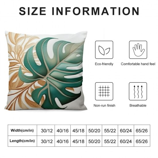 Style Leaf Pattern Pillowcase for Home Decoration, Digital Printed Square Cushion Cover, Perfect for Living Room and Bedroom Pillowcase