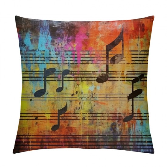 Throw Pillow Cover Colorful Collage with and The Violin Clef Decorative Pillow Cases Home Decor Square Pillowcases