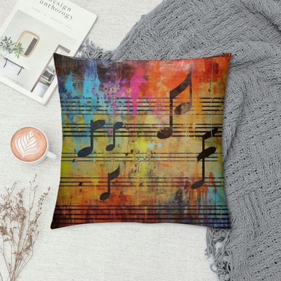 Throw Pillow Cover Colorful Collage with and The Violin Clef Decorative Pillow Cases Home Decor Square Pillowcases