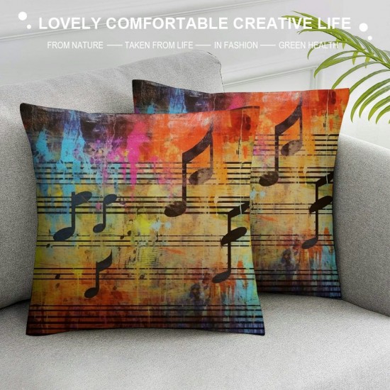 Throw Pillow Cover Colorful Collage with and The Violin Clef Decorative Pillow Cases Home Decor Square Pillowcases