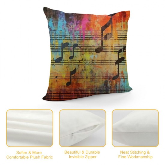 Throw Pillow Cover Colorful Collage with and The Violin Clef Decorative Pillow Cases Home Decor Square Pillowcases