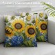 Farmhouse Floral Pillow Cover, Sunflower Pillow Cover,Yellow Sunflower with Green Leaves Yellow Decorative Summer Throw Pillow Covers,Outdoor Home Decor