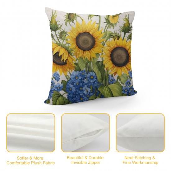 Farmhouse Floral Pillow Cover, Sunflower Pillow Cover,Yellow Sunflower with Green Leaves Yellow Decorative Summer Throw Pillow Covers,Outdoor Home Decor