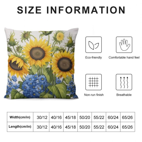 Farmhouse Floral Pillow Cover, Sunflower Pillow Cover,Yellow Sunflower with Green Leaves Yellow Decorative Summer Throw Pillow Covers,Outdoor Home Decor