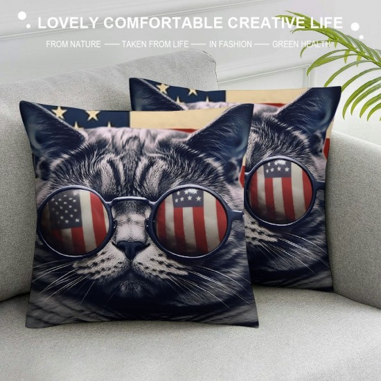 Funny Cool Cat Decorative Throw Pillow Cover Square Cushion Cases Printed Pillowcase for Couch Sofa Living Room