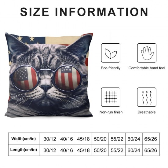 Funny Cool Cat Decorative Throw Pillow Cover Square Cushion Cases Printed Pillowcase for Couch Sofa Living Room