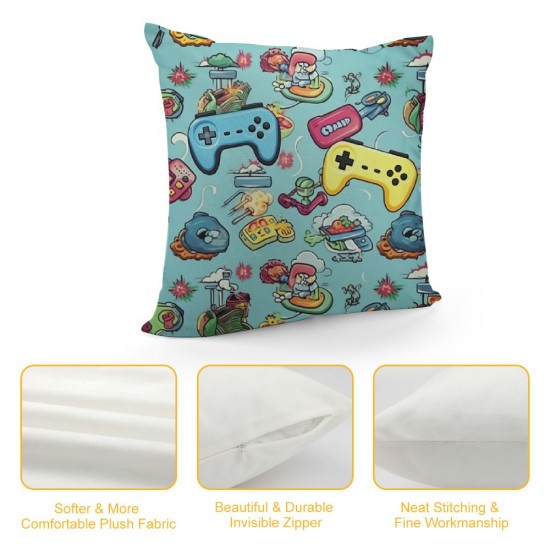 Throw Pillow Cover Video Game and Game Handle Pattern Decorative Pillow Case Home Decor Square Pillowcase