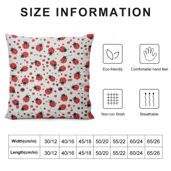 Coccinella Septempunctata Decorative Throw Pillow Cover Square Cushion Cases Printed Pillowcase for Couch Sofa Living Room