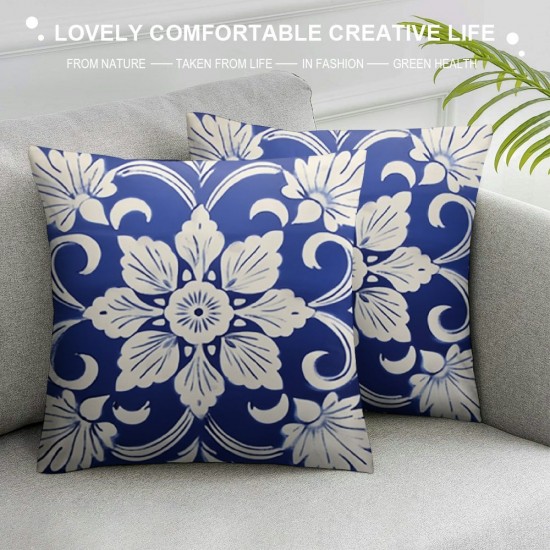 Throw Pillow Covers Blue White Floral Square Pillowcases Cushion Cover for Room Sofa Chair Bed Home Decor