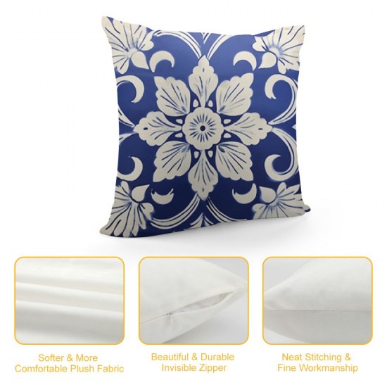 Throw Pillow Covers Blue White Floral Square Pillowcases Cushion Cover for Room Sofa Chair Bed Home Decor