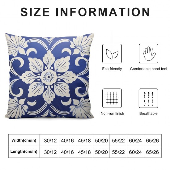 Throw Pillow Covers Blue White Floral Square Pillowcases Cushion Cover for Room Sofa Chair Bed Home Decor