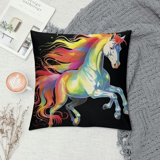 LJFABKY Colorful Horse Throw Pillow Cover Square Cushion Cases Double Side Printed Pillowcase for Couch Sofa Living Room