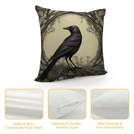 Modern Vintage Halloween Crow Pillow Cover ,Decorative Couch Pillow Cover for Sofa,Short Plush Cushion Case Indoor Outdoor Home Decoration