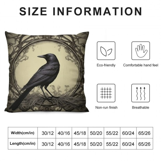 Modern Vintage Halloween Crow Pillow Cover ,Decorative Couch Pillow Cover for Sofa,Short Plush Cushion Case Indoor Outdoor Home Decoration