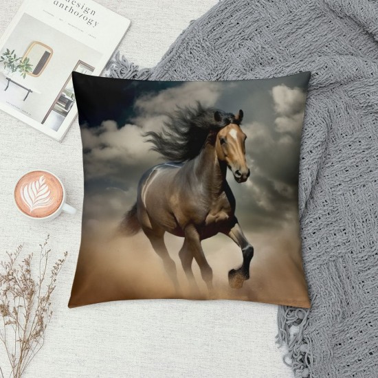 Horses Throw Pillow Cover Animals Horse Running in dust Farmhouse Cushion Case for Sofa Couch Multiple Sizes Available