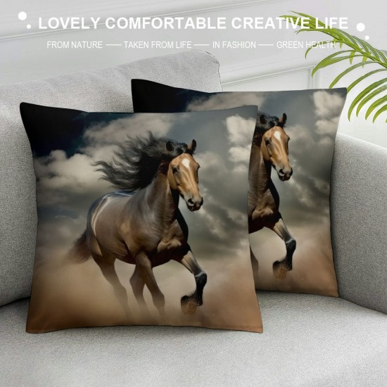 Horses Throw Pillow Cover Animals Horse Running in dust Farmhouse Cushion Case for Sofa Couch Multiple Sizes Available