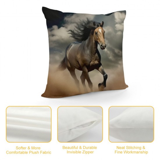 Horses Throw Pillow Cover Animals Horse Running in dust Farmhouse Cushion Case for Sofa Couch Multiple Sizes Available