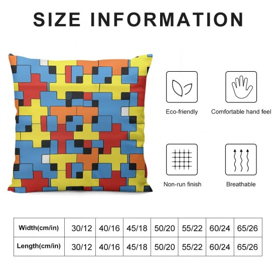 LJFABKY Puzzle Autism Awareness Decorative Throw Pillow Cover Square Cushion Cases Printed Pillowcase for Couch Sofa Living Room