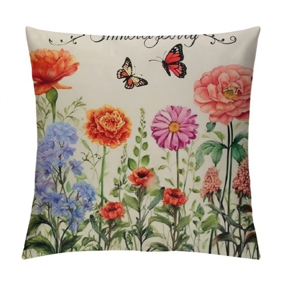 XINLUO Short Plush Pillowcase Flower and Colored Butterflies Square Pillow Case for Bedroom, Sofa, Car Decoration Both Sides