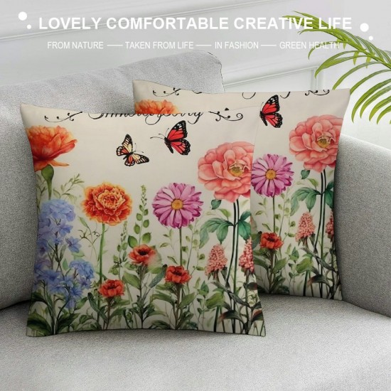 XINLUO Short Plush Pillowcase Flower and Colored Butterflies Square Pillow Case for Bedroom, Sofa, Car Decoration Both Sides