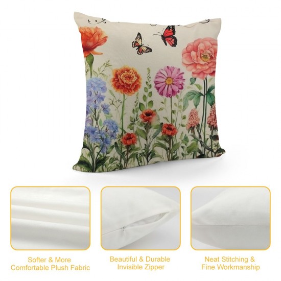 XINLUO Short Plush Pillowcase Flower and Colored Butterflies Square Pillow Case for Bedroom, Sofa, Car Decoration Both Sides