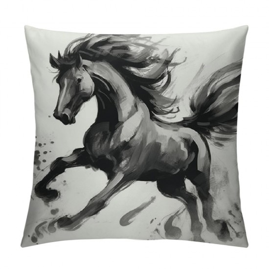 XINLUO Decorative Pillow Cover Soft Velvet Spring Horse Painting Style Running Traditionally Graphic Throw Pillow Cushion Cases for Sofa Couch Bed