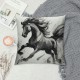 XINLUO Decorative Pillow Cover Soft Velvet Spring Horse Painting Style Running Traditionally Graphic Throw Pillow Cushion Cases for Sofa Couch Bed