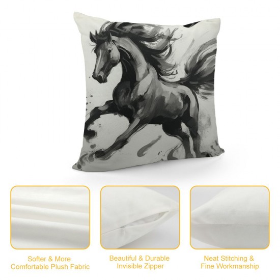 XINLUO Decorative Pillow Cover Soft Velvet Spring Horse Painting Style Running Traditionally Graphic Throw Pillow Cushion Cases for Sofa Couch Bed