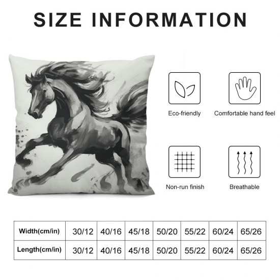 XINLUO Decorative Pillow Cover Soft Velvet Spring Horse Painting Style Running Traditionally Graphic Throw Pillow Cushion Cases for Sofa Couch Bed