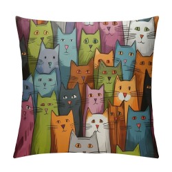 XINLUO Throw Pillow Cover Lovely Multicolor Cartoon Cats Decorative Throw Pillow Case Square Home Couch Bed Pillowcase