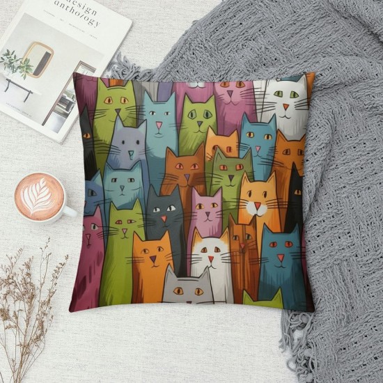 XINLUO Throw Pillow Cover Lovely Multicolor Cartoon Cats Decorative Throw Pillow Case Square Home Couch Bed Pillowcase