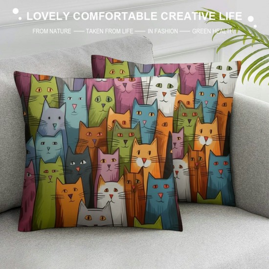 XINLUO Throw Pillow Cover Lovely Multicolor Cartoon Cats Decorative Throw Pillow Case Square Home Couch Bed Pillowcase