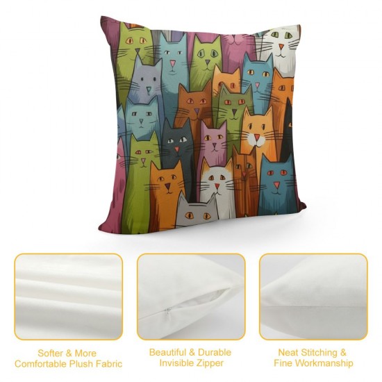 XINLUO Throw Pillow Cover Lovely Multicolor Cartoon Cats Decorative Throw Pillow Case Square Home Couch Bed Pillowcase