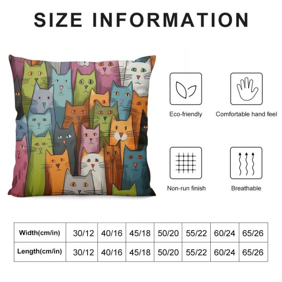 XINLUO Throw Pillow Cover Lovely Multicolor Cartoon Cats Decorative Throw Pillow Case Square Home Couch Bed Pillowcase