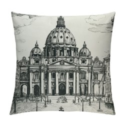 Art Throw Pillow Cushion Cover, Monochrome Historical Architecture Themed Art Sketch Print of Forum in , Decorative Square Accent Pillow Case,