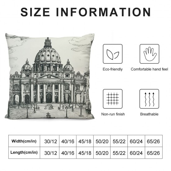 Art Throw Pillow Cushion Cover, Monochrome Historical Architecture Themed Art Sketch Print of Forum in , Decorative Square Accent Pillow Case,