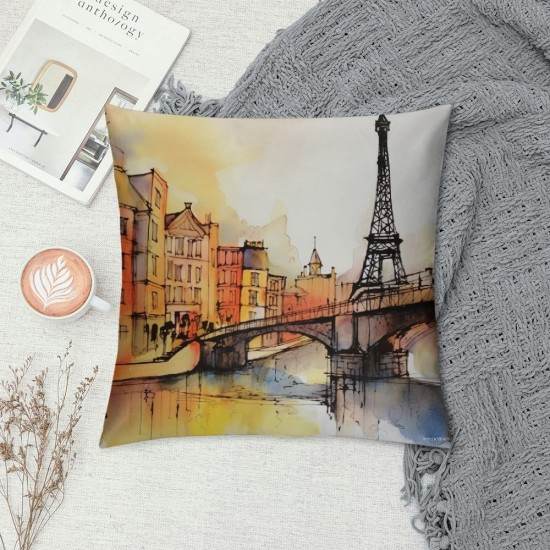 XINLUO Short Plush Pillowcase Eiffel Tower Square Pillow Case for Bedroom, Sofa, Car Decoration Both Sides