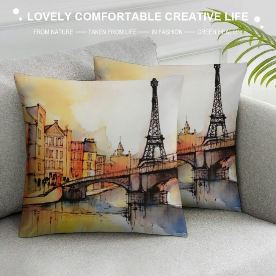 XINLUO Short Plush Pillowcase Eiffel Tower Square Pillow Case for Bedroom, Sofa, Car Decoration Both Sides