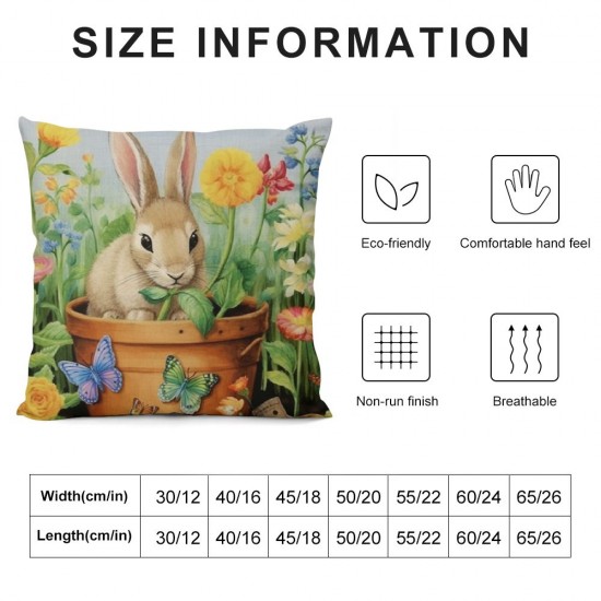 XINLUO Short Plush Pillowcase Rabbit and Colored Butterflies Square Pillow Case for Bedroom, Sofa, Car Decoration Both Sides