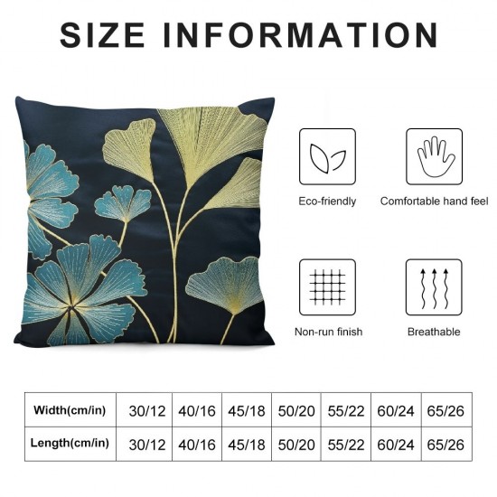 XINLUO Short Plush Pillowcase Gingko Leaf Pattern Square Pillow Case for Bedroom, Sofa, Car Decoration Both Sides