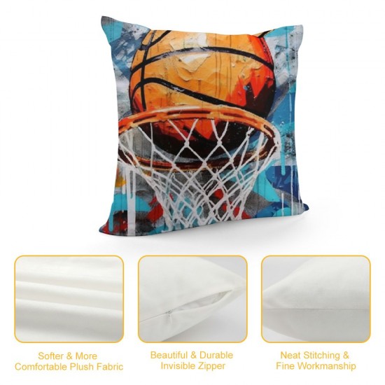 XINLUO Short Plush Pillowcase Basketball Square Pillow Case for Bedroom, Sofa, Car Decoration Both Sides