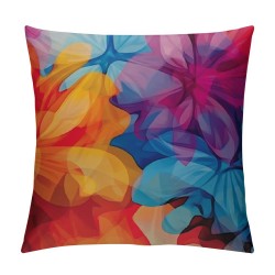 XINLUO Floral Throw Pillow Cushion Cover, Vibrant Colors Abstract Watercolor Style Flower Pattern Design, Decorative Square Accent Pillow Case, 16" X 16", Red Salmon