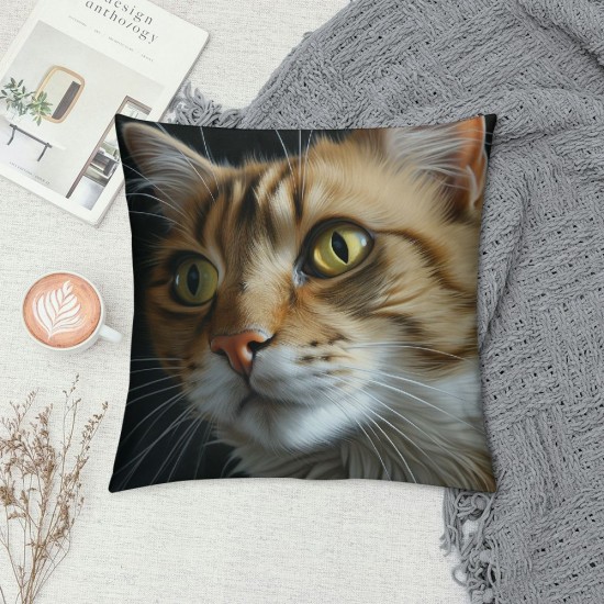 XINLUO Short Plush Pillowcase  Cute Cat Square Pillow Case for Bedroom, Sofa, Car Decoration Both Sides