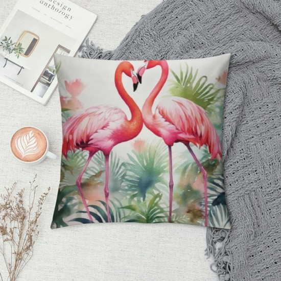 XINLUO  Flamingo with Tropical Floral Throw Pillow Cover Couch Pillow Case Square Outdoor Pillow Sofa Bed Pillowcase Decorative