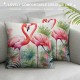 XINLUO  Flamingo with Tropical Floral Throw Pillow Cover Couch Pillow Case Square Outdoor Pillow Sofa Bed Pillowcase Decorative